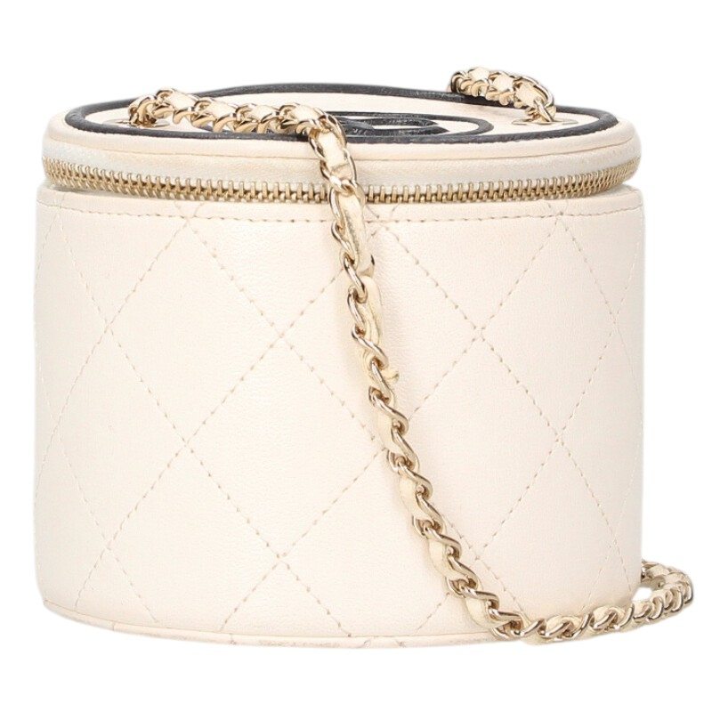 CHANEL Coco Mark Round Chain Vanity Bag White Size ONE SIZE