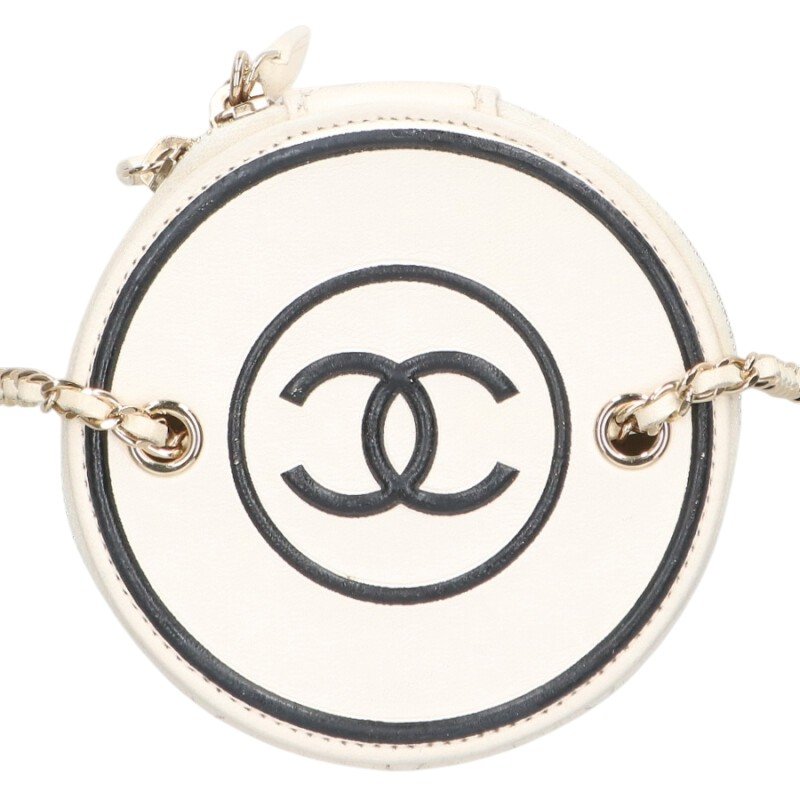 CHANEL Coco Mark Round Chain Vanity Bag White Size ONE SIZE