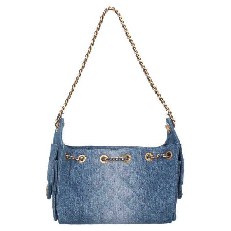 CHANEL Denim GHW Chain Shoulder Bag Indigo