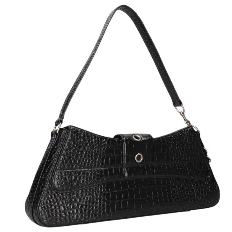 BALENCIAGA Lindsay Large Croc Embossed Black Size ONE SIZE