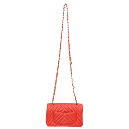CHANEL Chevron Lambskin Chain Shoulder Bag Red Size Multi