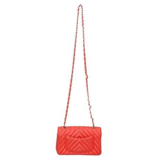 CHANEL Chevron Lambskin Chain Shoulder Bag Red Size Multi