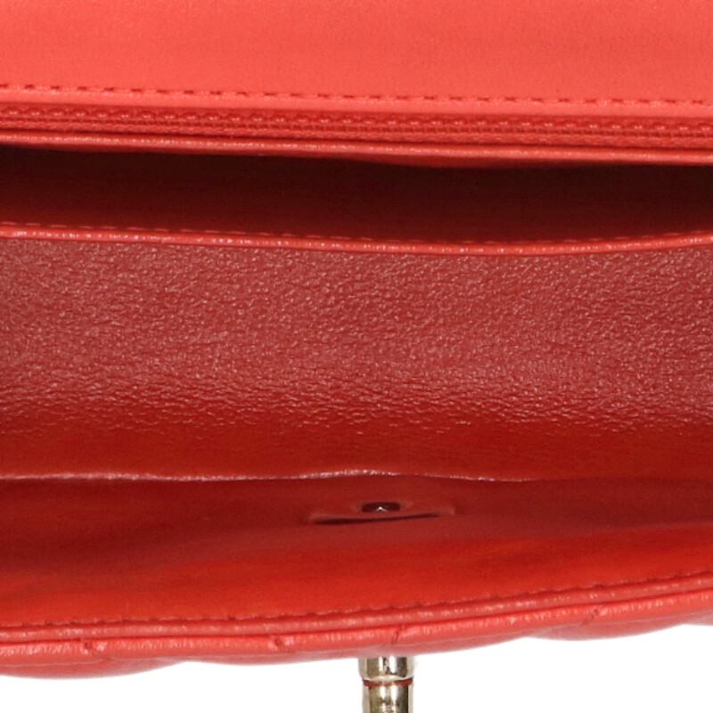 CHANEL Chevron Lambskin Chain Shoulder Bag Red Size Multi