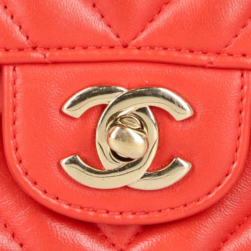 CHANEL Chevron Lambskin Chain Shoulder Bag Red Size Multi