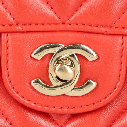 CHANEL Chevron Lambskin Chain Shoulder Bag Red Size Multi