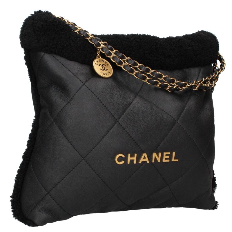 CHANEL 22 Small Boa Trim Leather Shoulder Bag Size ONE SIZE