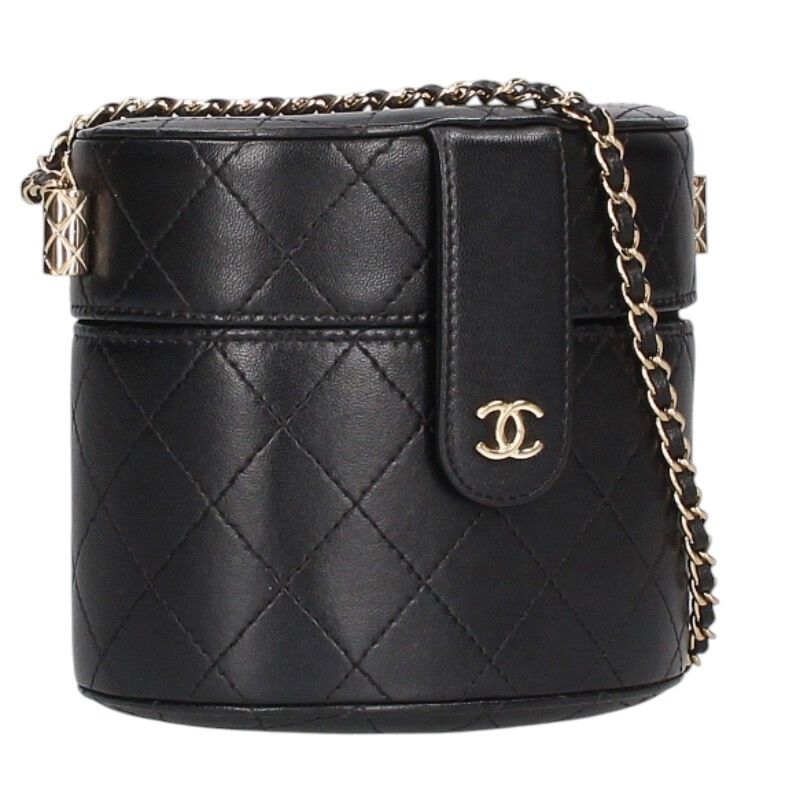 CHANEL Lambskin Chain Vanity Bag Black & Gold Size ONE SIZE