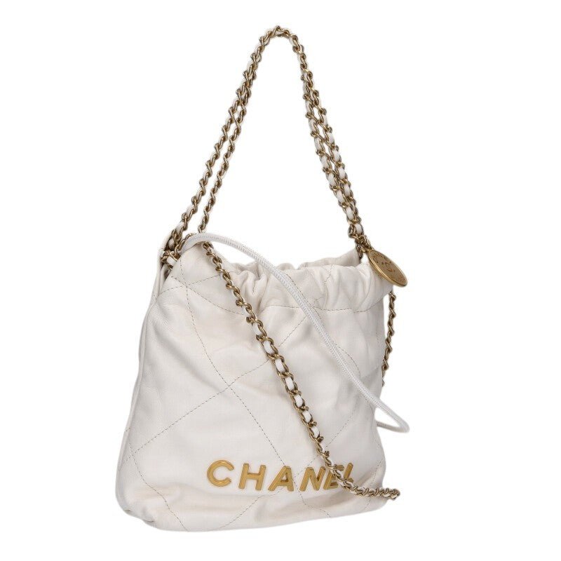 CHANEL AS3980 22 Mini Calfskin Chain Bag White Size ONE SIZE
