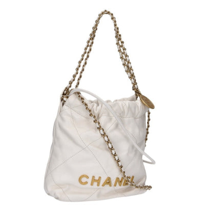 CHANEL AS3980 22 Mini Calfskin Chain Bag White Size ONE SIZE