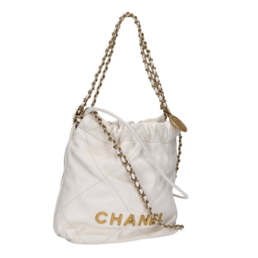 CHANEL AS3980 22 Mini Calfskin Chain Bag White Size ONE SIZE