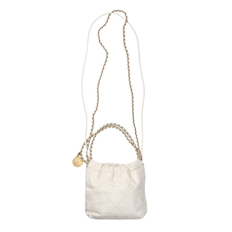 CHANEL AS3980 22 Mini Calfskin Chain Bag White Size ONE SIZE