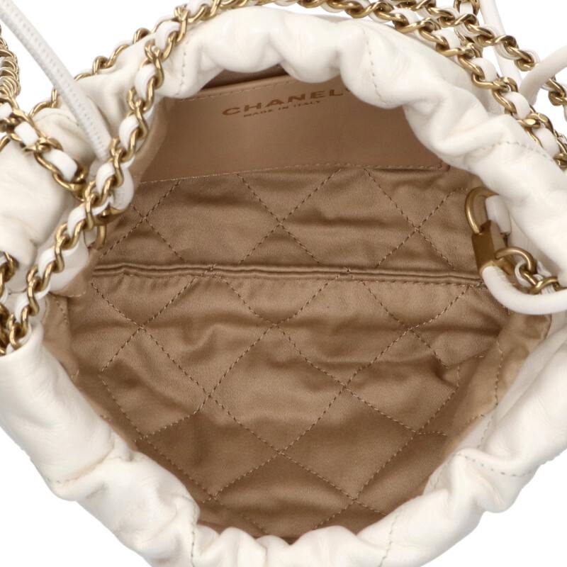 CHANEL AS3980 22 Mini Calfskin Chain Bag White Size ONE SIZE