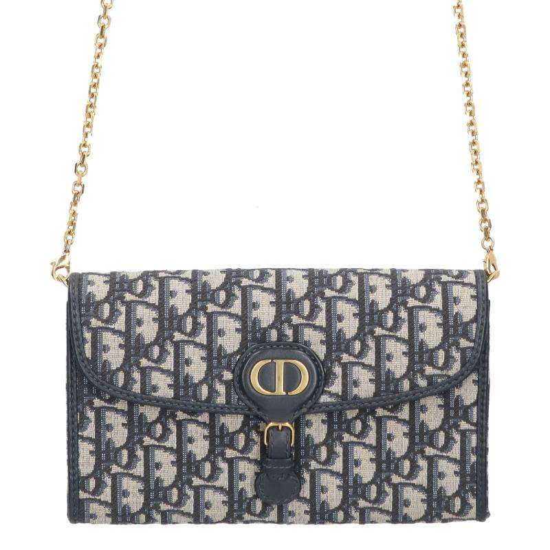 DIOR Bobby Oblique Chain Wallet Navy/Gold Size ONE SIZE