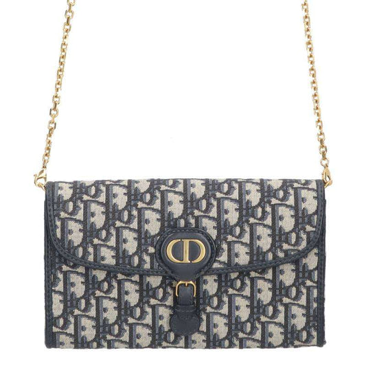 DIOR Bobby Oblique Chain Wallet Navy/Gold Size ONE SIZE