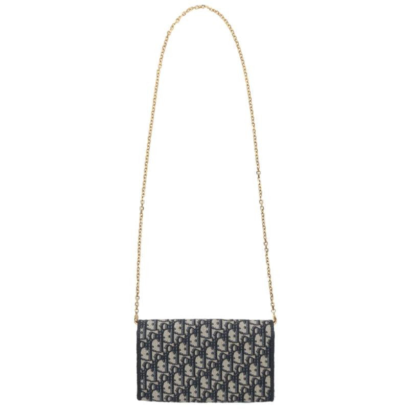 DIOR Bobby Oblique Chain Wallet Navy/Gold Size ONE SIZE