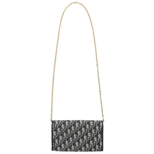 DIOR Bobby Oblique Chain Wallet Navy/Gold Size ONE SIZE