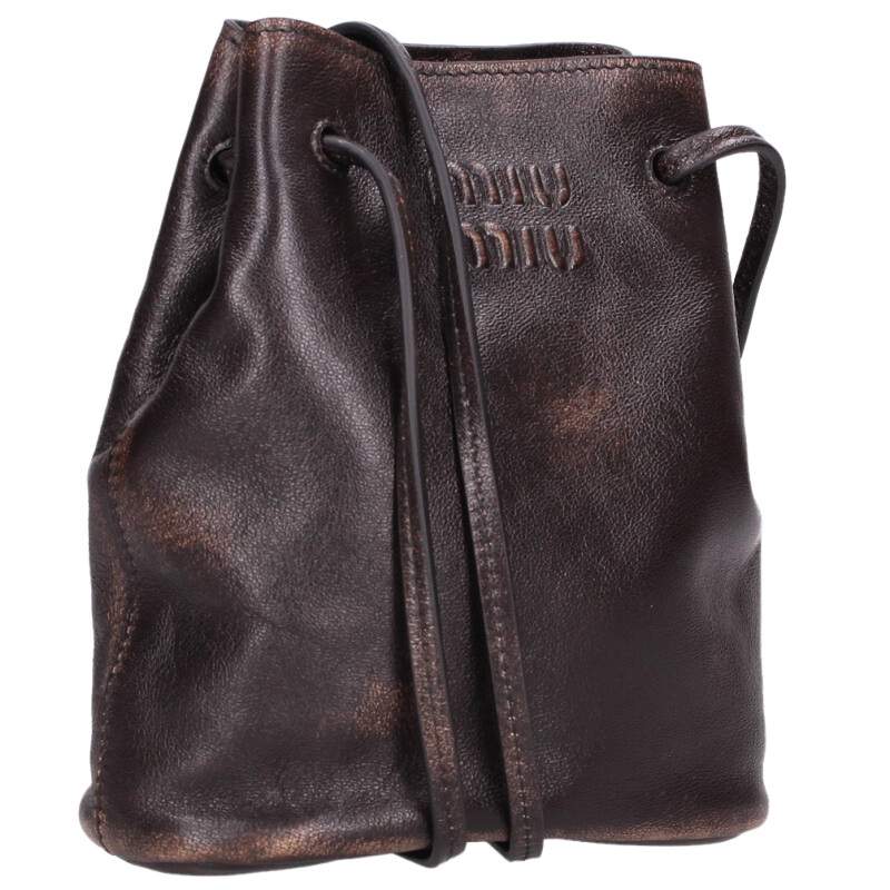 miumiu Logo Leather Drawstring Shoulder Bag Size ONE SIZE