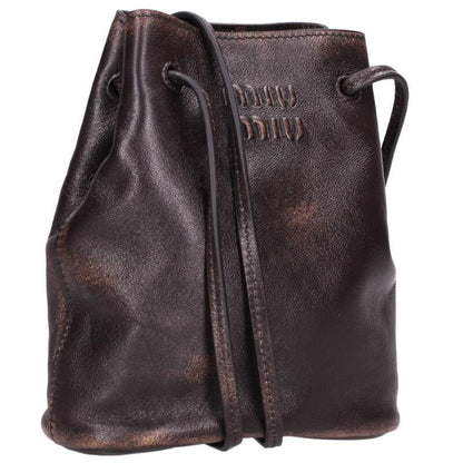 miumiu Logo Leather Drawstring Shoulder Bag Size ONE SIZE