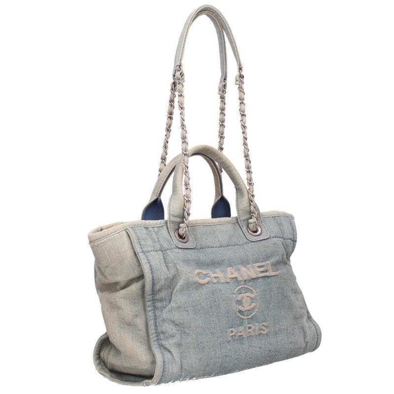 CHANEL Deauville Denim Silver HW 2WAY Chain Bag Multi