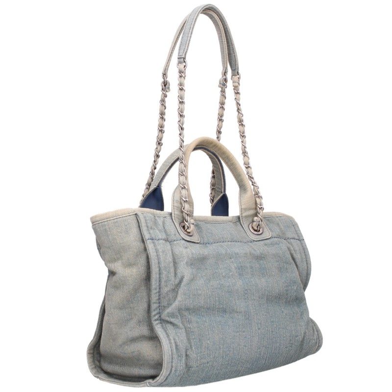 CHANEL Deauville Denim Silver HW 2WAY Chain Bag Multi