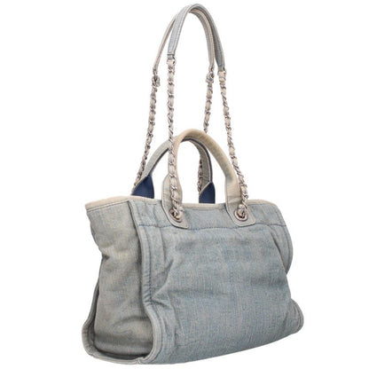 CHANEL Deauville Denim Silver HW 2WAY Chain Bag Multi