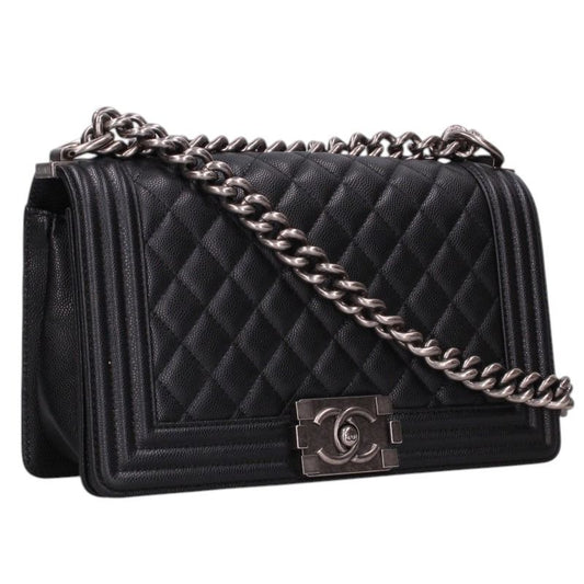 CHANEL Boy Chanel 25 Caviar Skin Chain Shoulder Bag Size 25