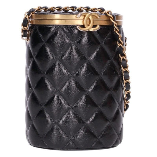 CHANEL Vanity Lambskin Chain Black Gold Shoulder Bag