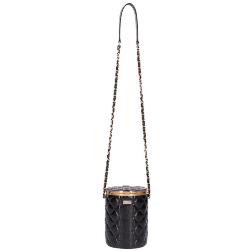 CHANEL Vanity Lambskin Chain Black Gold Shoulder Bag