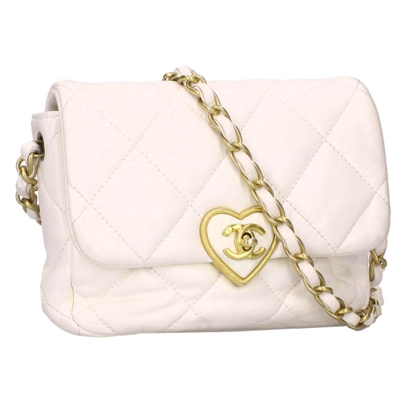 CHANEL AS3979 Heart Lock Chain White Gold Shoulder Bag Size ONE SIZE