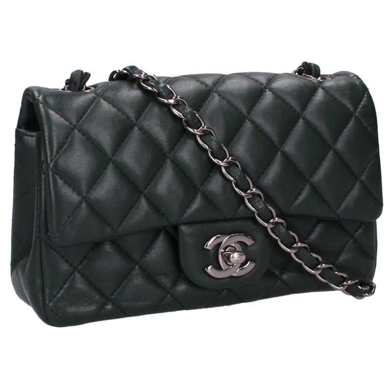 CHANEL Mini Matelasse 20 Lambskin Silver Green Shoulder Bag Size ONE SIZE
