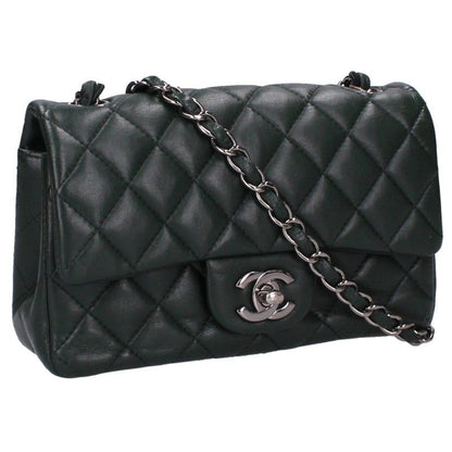 CHANEL Mini Matelasse 20 Lambskin Silver Green Shoulder Bag Size ONE SIZE