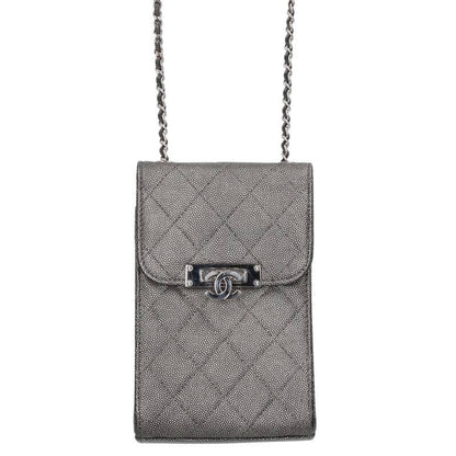 CHANEL Grey Silver Caviar Shoulder Bag