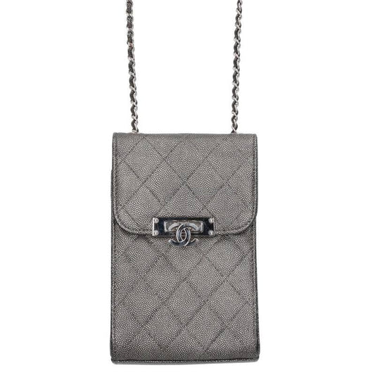 CHANEL Grey Silver Caviar Shoulder Bag