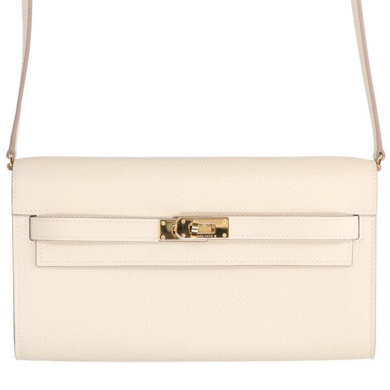 HERMES Kelly Wallet To Go Veau Bag Craie