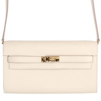 HERMES Kelly Wallet To Go Veau Bag Craie