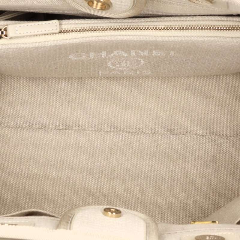 CHANEL Deauville 2-Way Chain Canvas Bag Beige Size MM