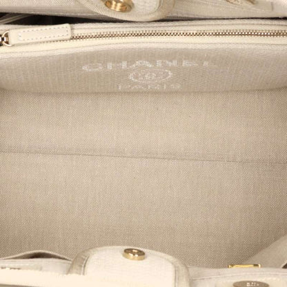 CHANEL Deauville 2-Way Chain Canvas Bag Beige Size MM