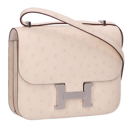 HERMES Constance 3 Mini Miroir Ostrich White Silver Shoulder Bag