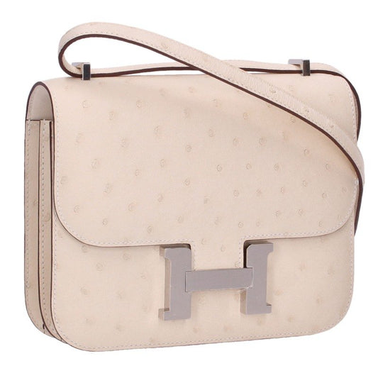 HERMES Constance 3 Mini Miroir Ostrich White Silver Shoulder Bag