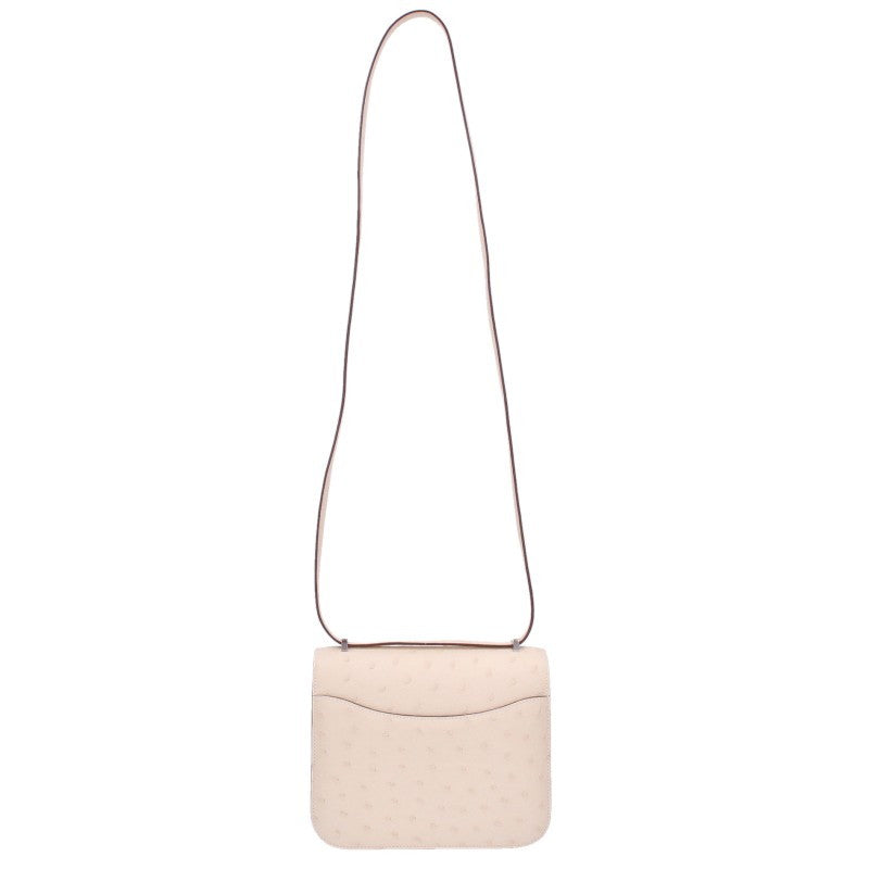 HERMES Constance 3 Mini Miroir Ostrich White Silver Shoulder Bag
