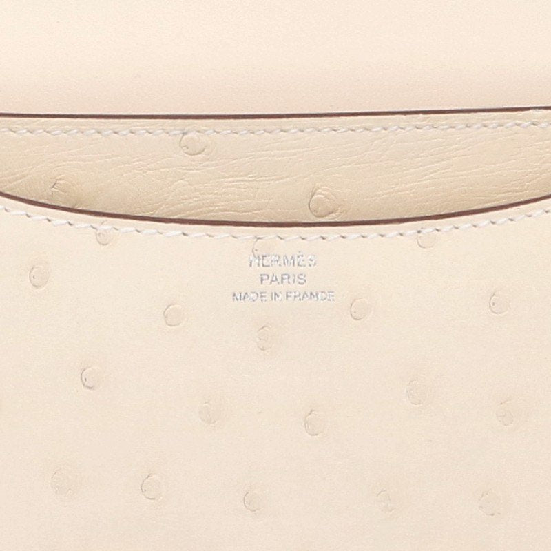 HERMES Constance 3 Mini Miroir Ostrich White Silver Shoulder Bag