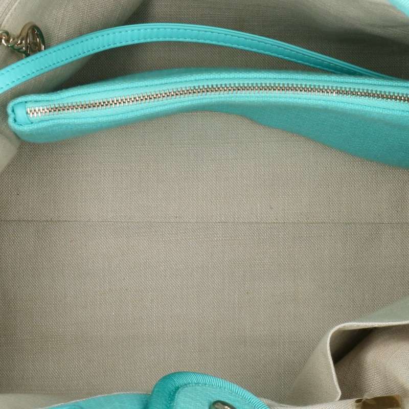 CHANEL Deauville Chain Shoulder Bag Light Blue Gold Size MM