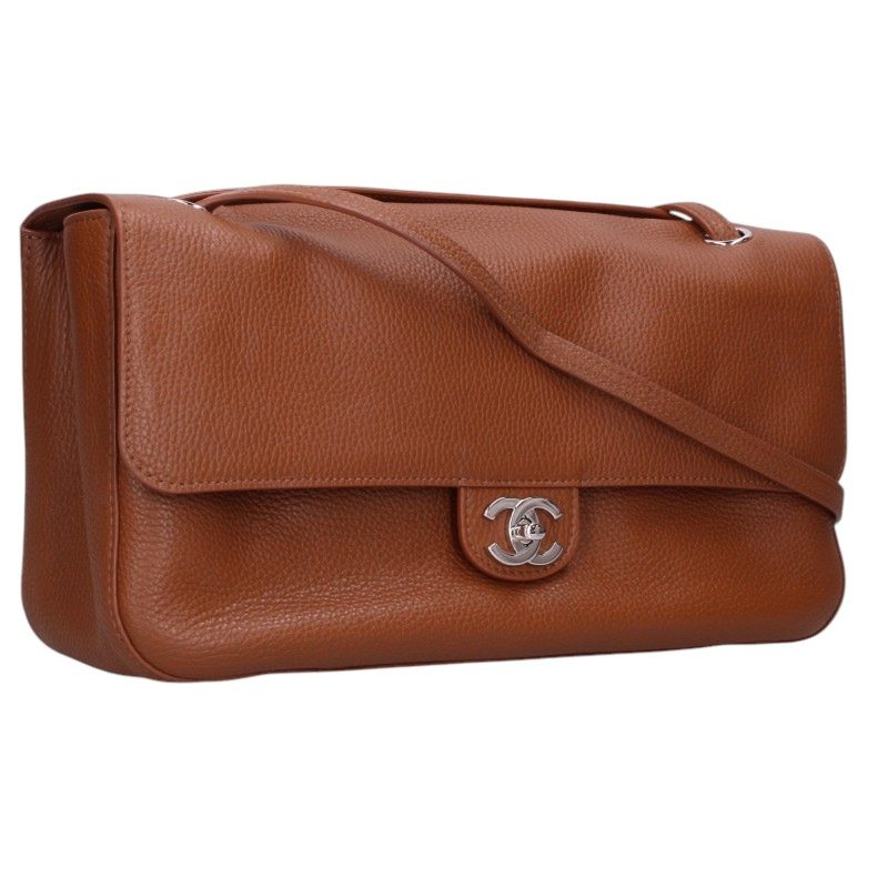 CHANEL AS6231 Maxi Grained Brown Silver Shoulder Bag