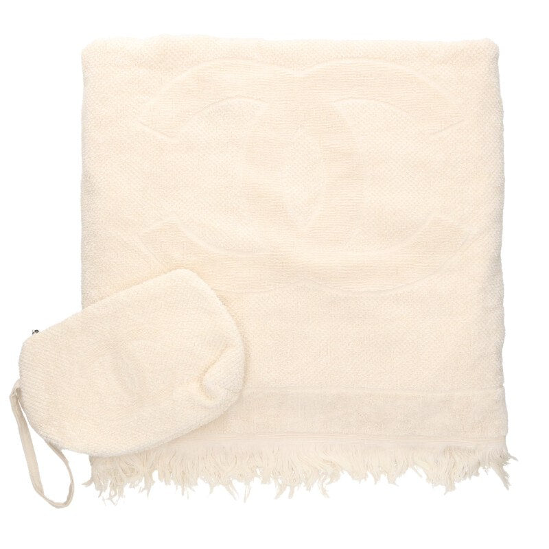 CHANEL CC Mark Terry Cloth Towel Pouch Beach Size ONE SIZE