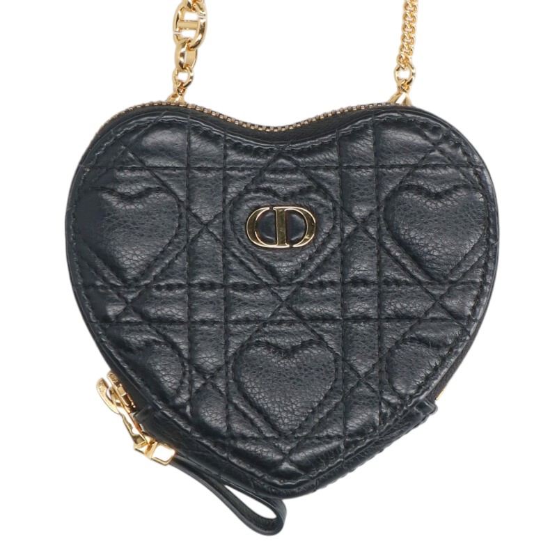 DIOR Caro Heart Leather Chain Pouch Black Size ONE SIZE