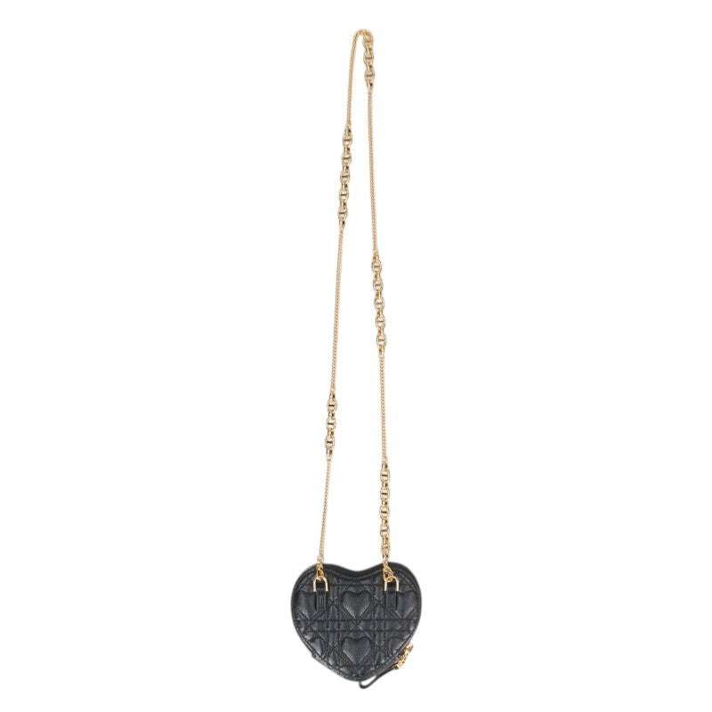 DIOR Caro Heart Leather Chain Pouch Black Size ONE SIZE