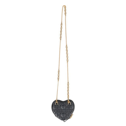DIOR Caro Heart Leather Chain Pouch Black Size ONE SIZE
