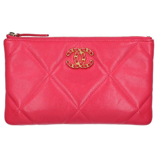 CHANEL Coco Mark Lambskin Pouch Pink Size ONE SIZE