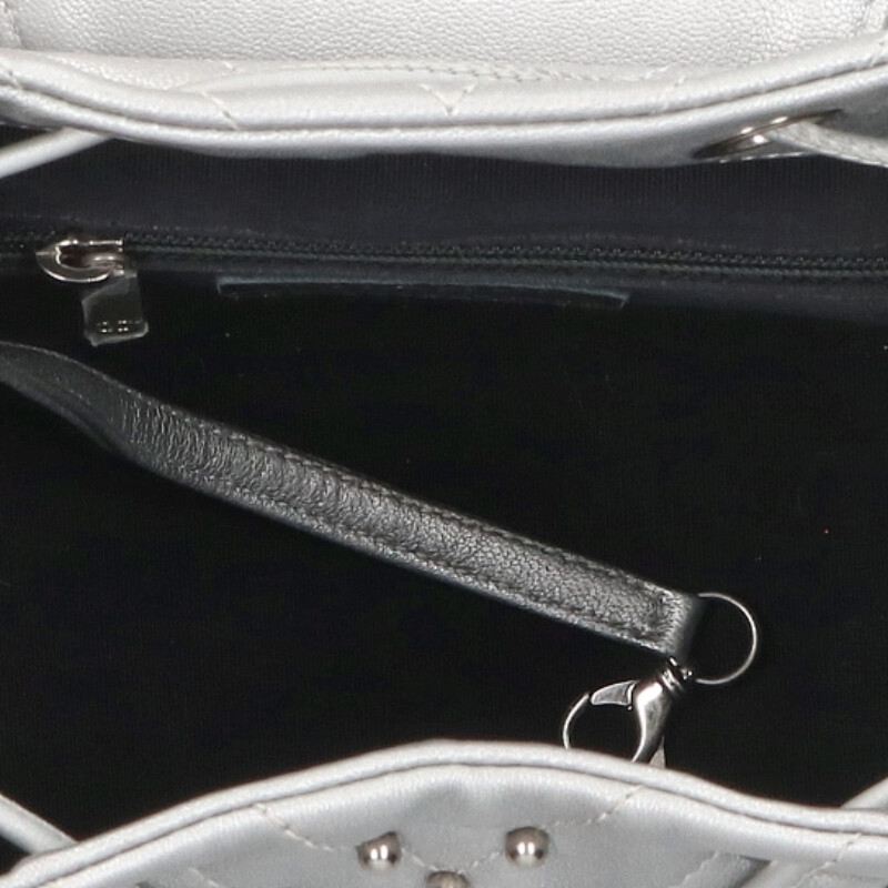 CHANEL Chevron Studded Leather Backpack Silver Size ONE SIZE