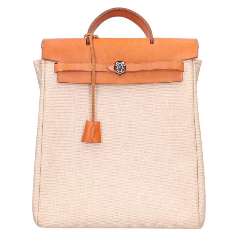 HERMES Herbag Ad PM Toile Leather Backpack Brown Size PM